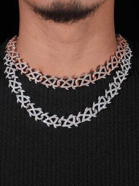 15mm Thorns Style Cuban Link Chain 925 Sterling Silver Moissanite Jewelry